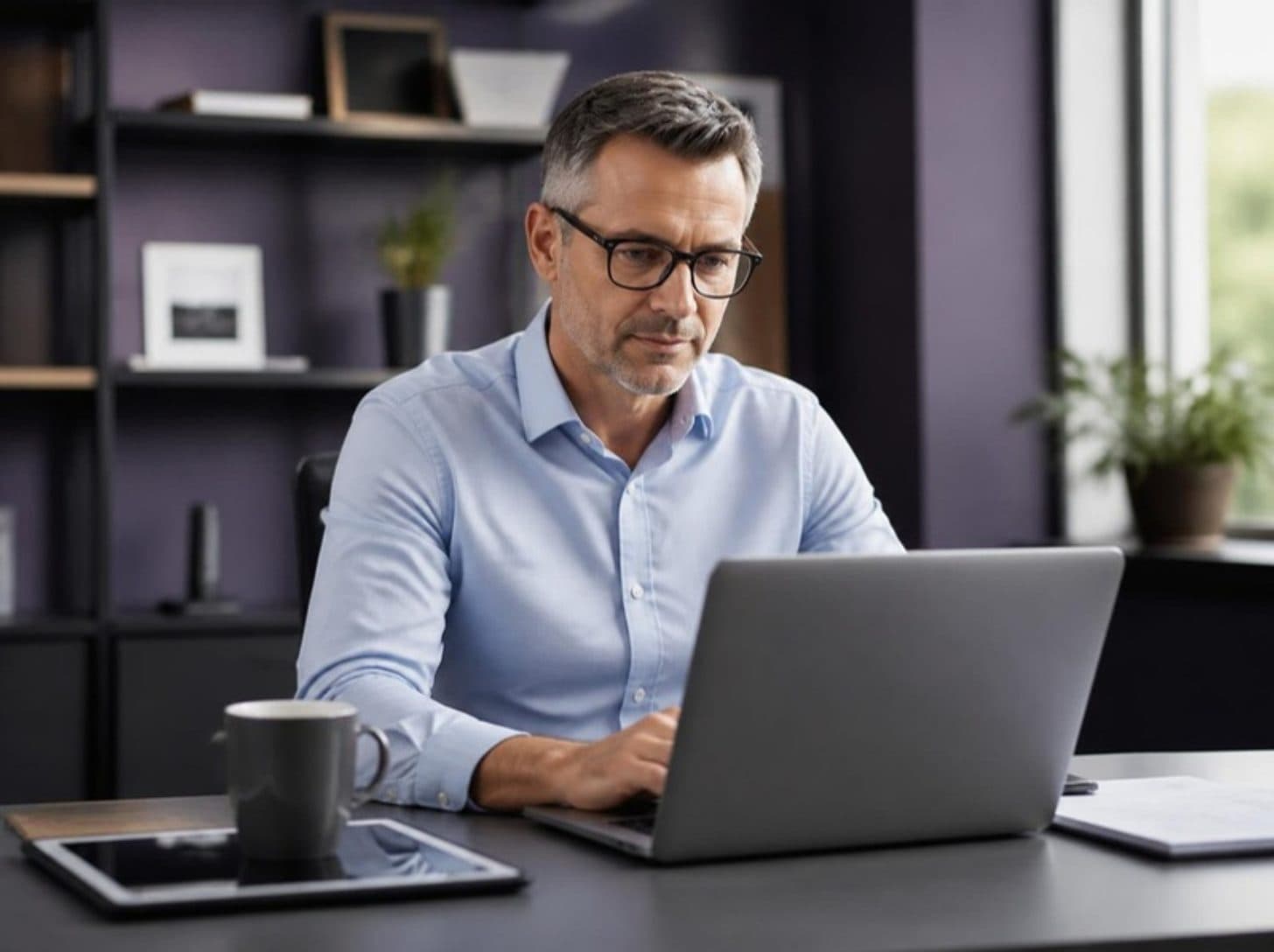 An insurance agent completing a continuing-education course on a laptop
